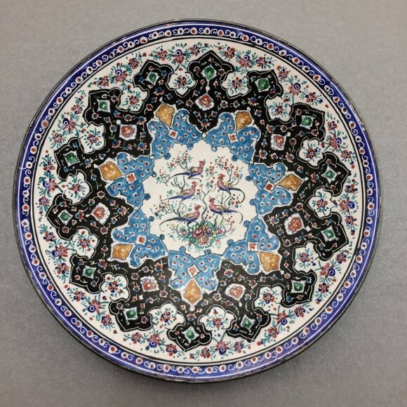 Persian Enamel Minakari Decorative Small Plate Birds Detailed Hand Painted - Picture 1 of 10